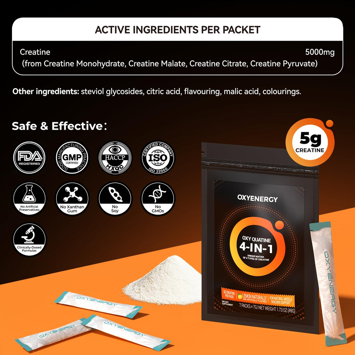 OxyEnergy Creatine Monohydrate Powder Travel Packs