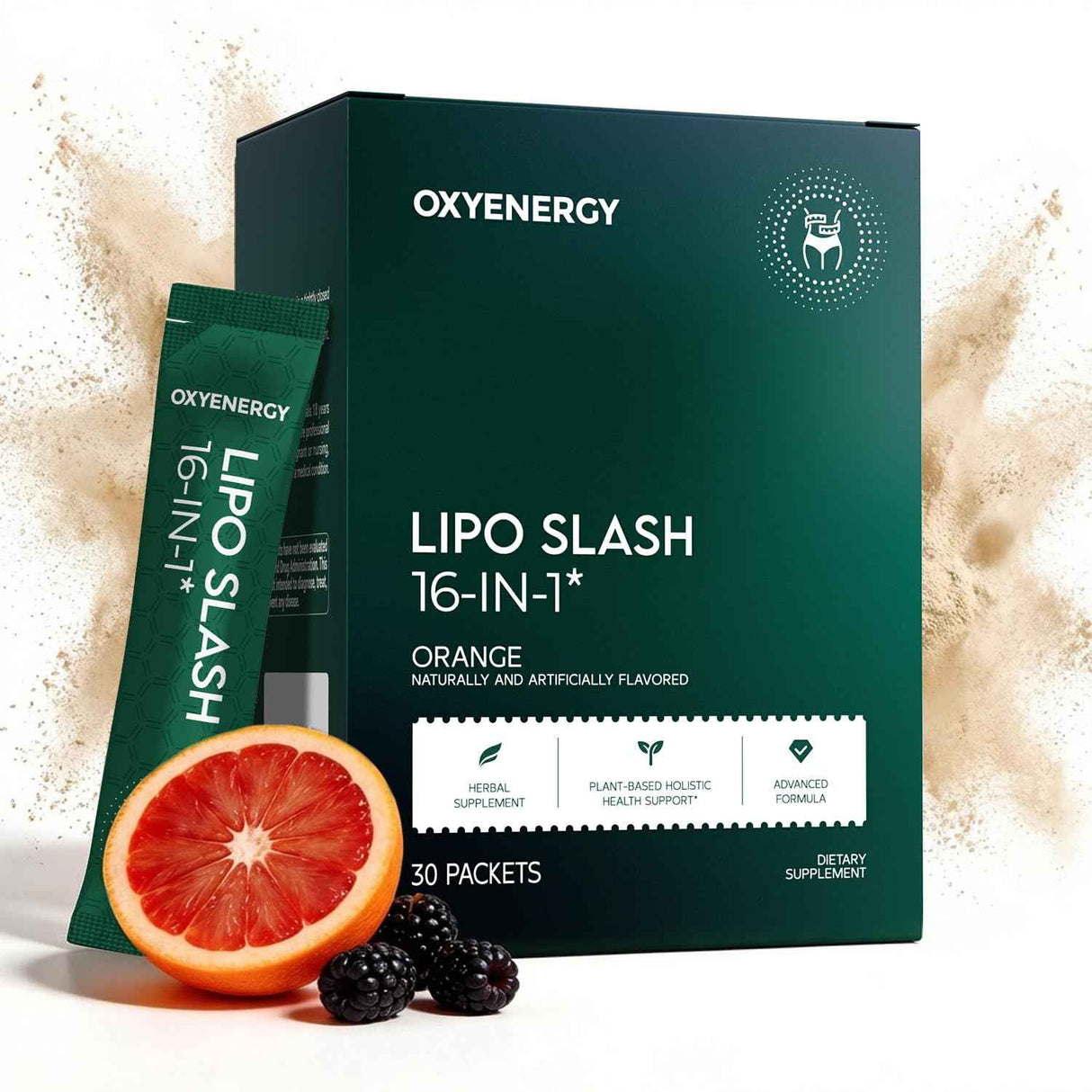 OxyEnergy LIPO Slash 16-in-1 GLP-1 Weight Management Packets, Orange Flavor 30 Count