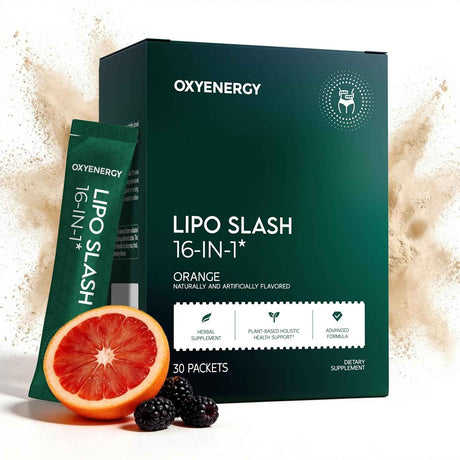 OxyEnergy LIPO Slash 16-in-1 GLP-1 Weight Management Packets, Orange Flavor 30 Count