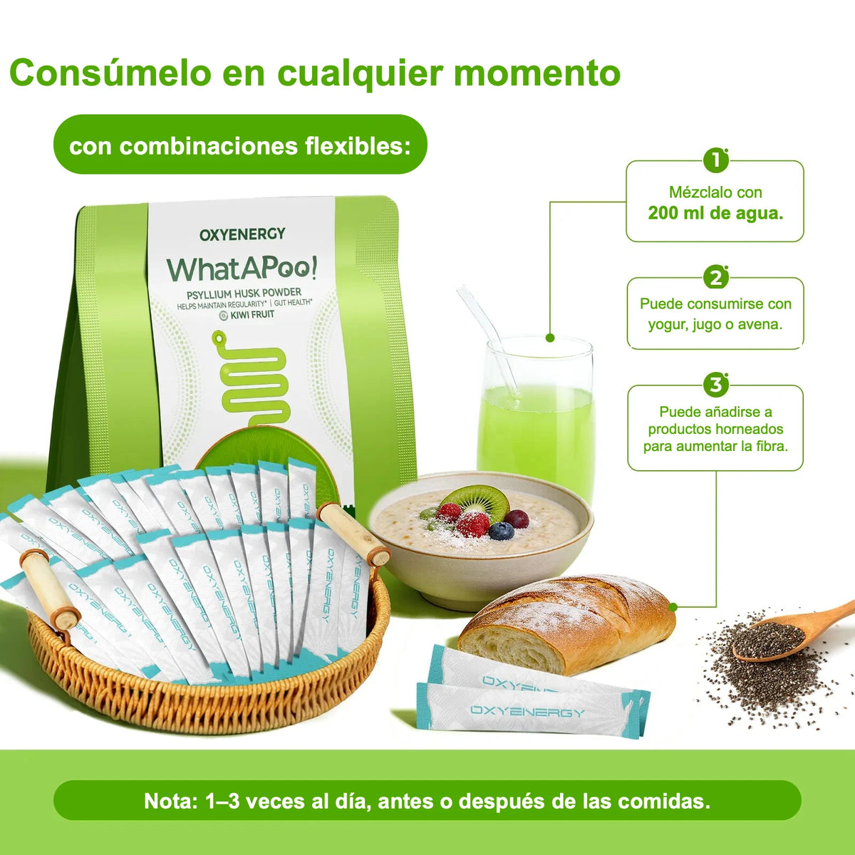OXYENERGY WhatAPoo! Fibra diaria suave + bienestar digestivo